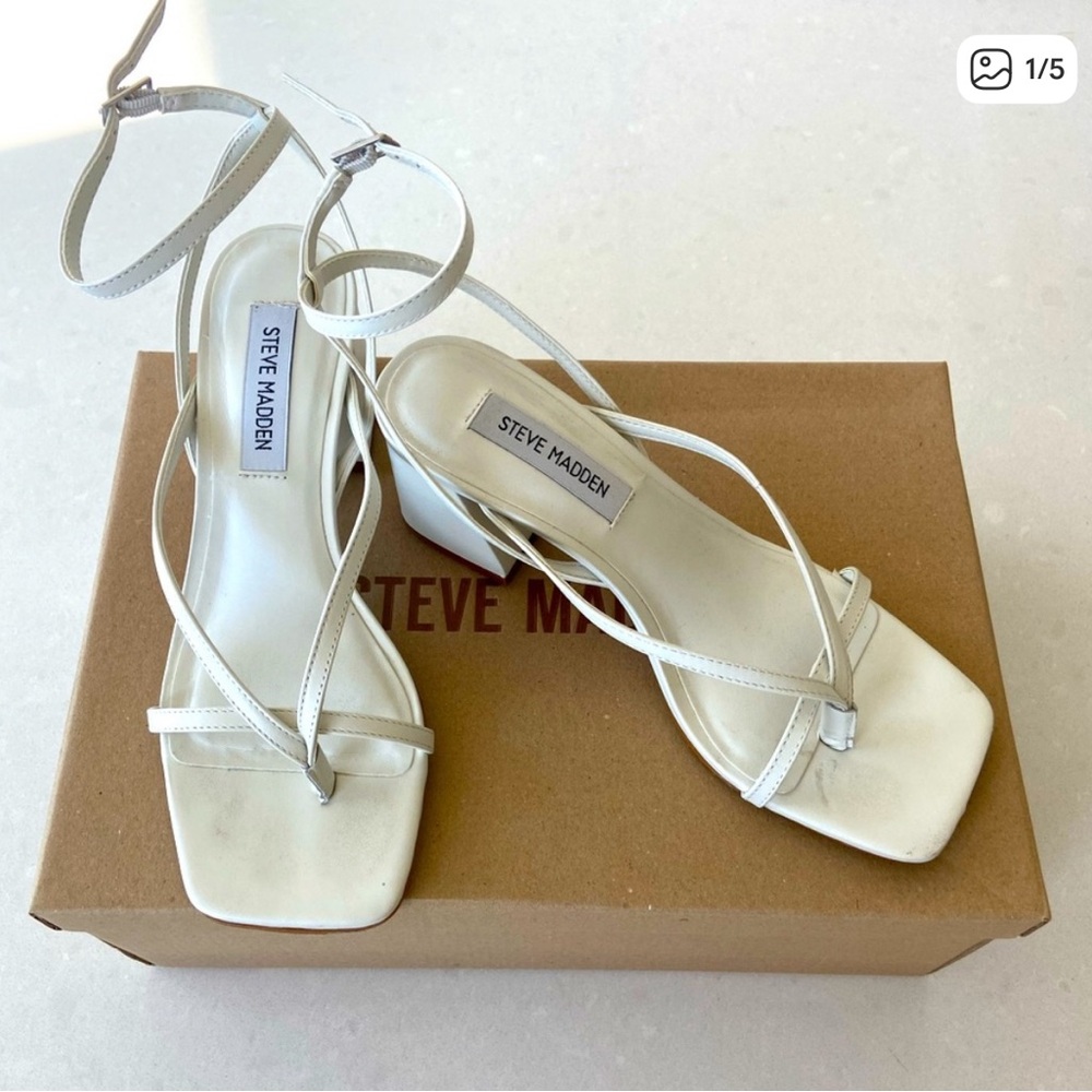Steve Madden Alaina White Strappy Heels, Size 7.5